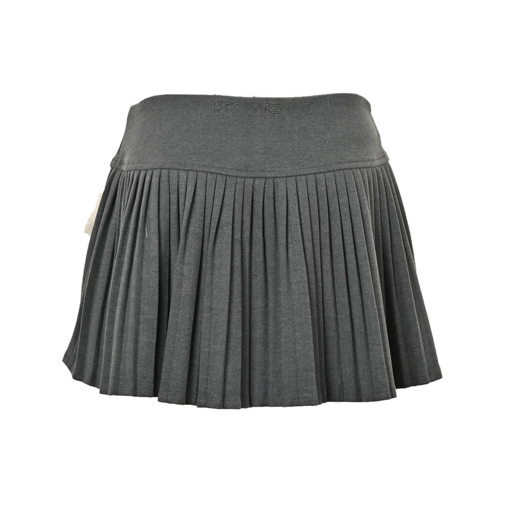 13DE MARZO Doozoo Cream Pleated Mini Skirt with Teddy Bear Charm