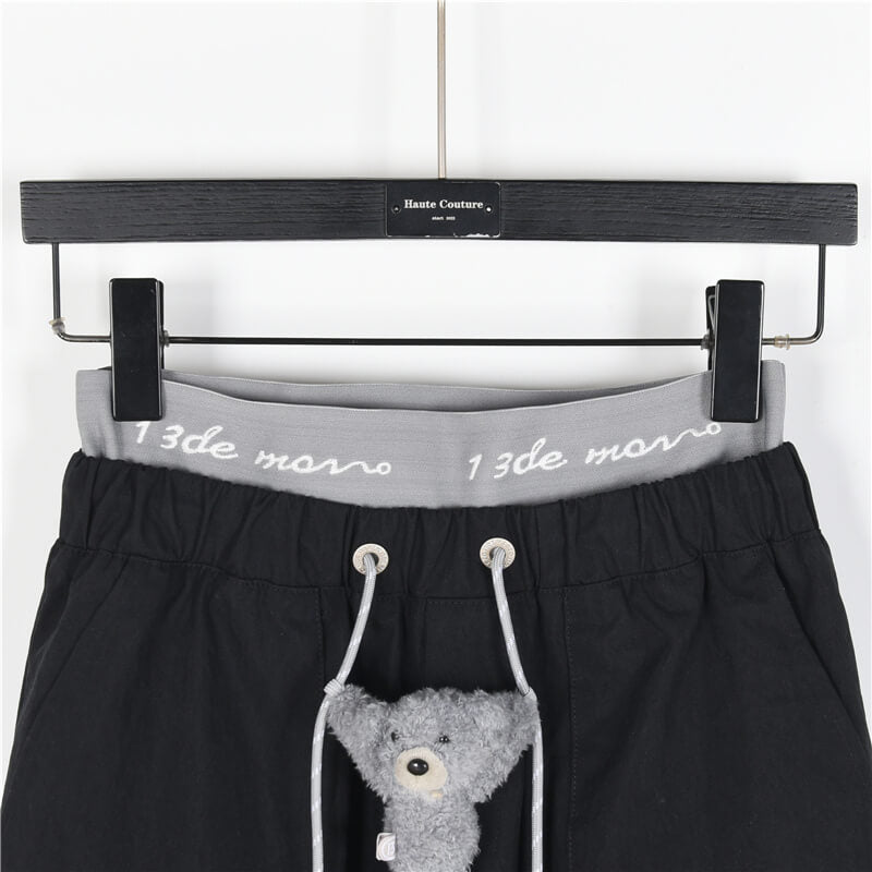 13DE MARZO Double Waist Black Cargo Pants