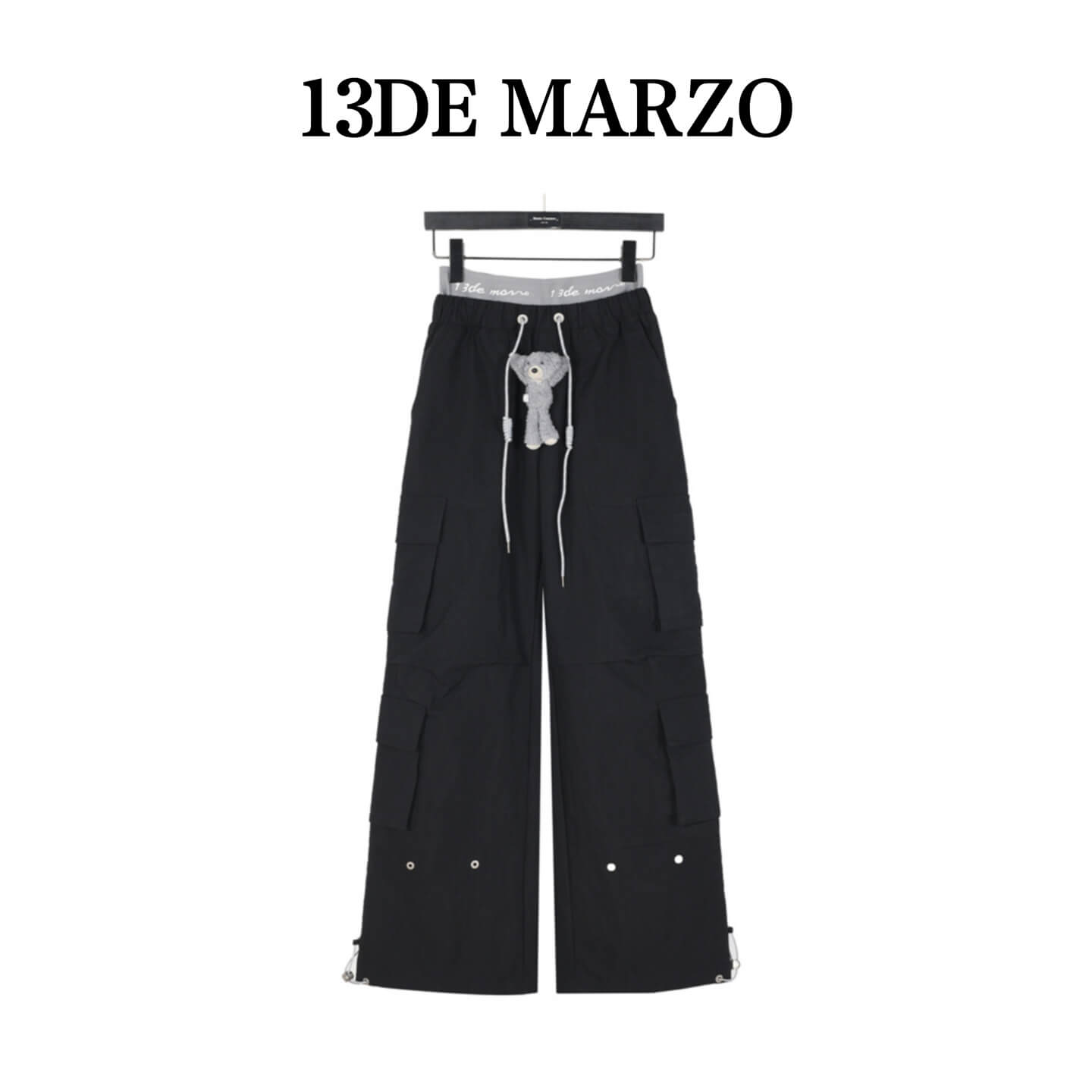 13DE MARZO Double Waist Black Cargo Pants
